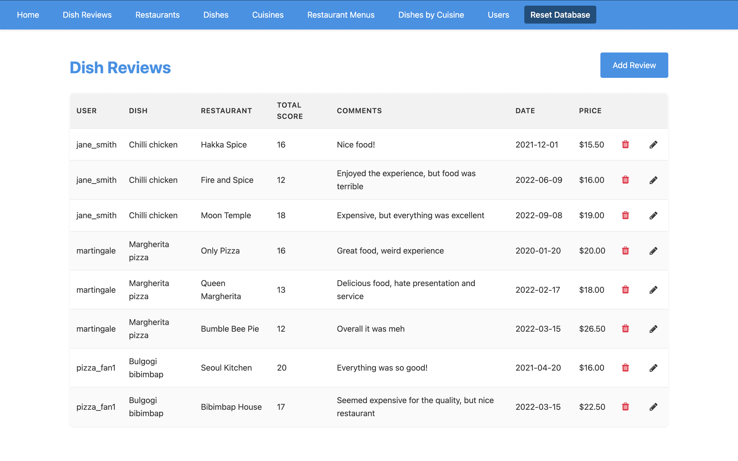 DishQuest restaurant and dish review UI
